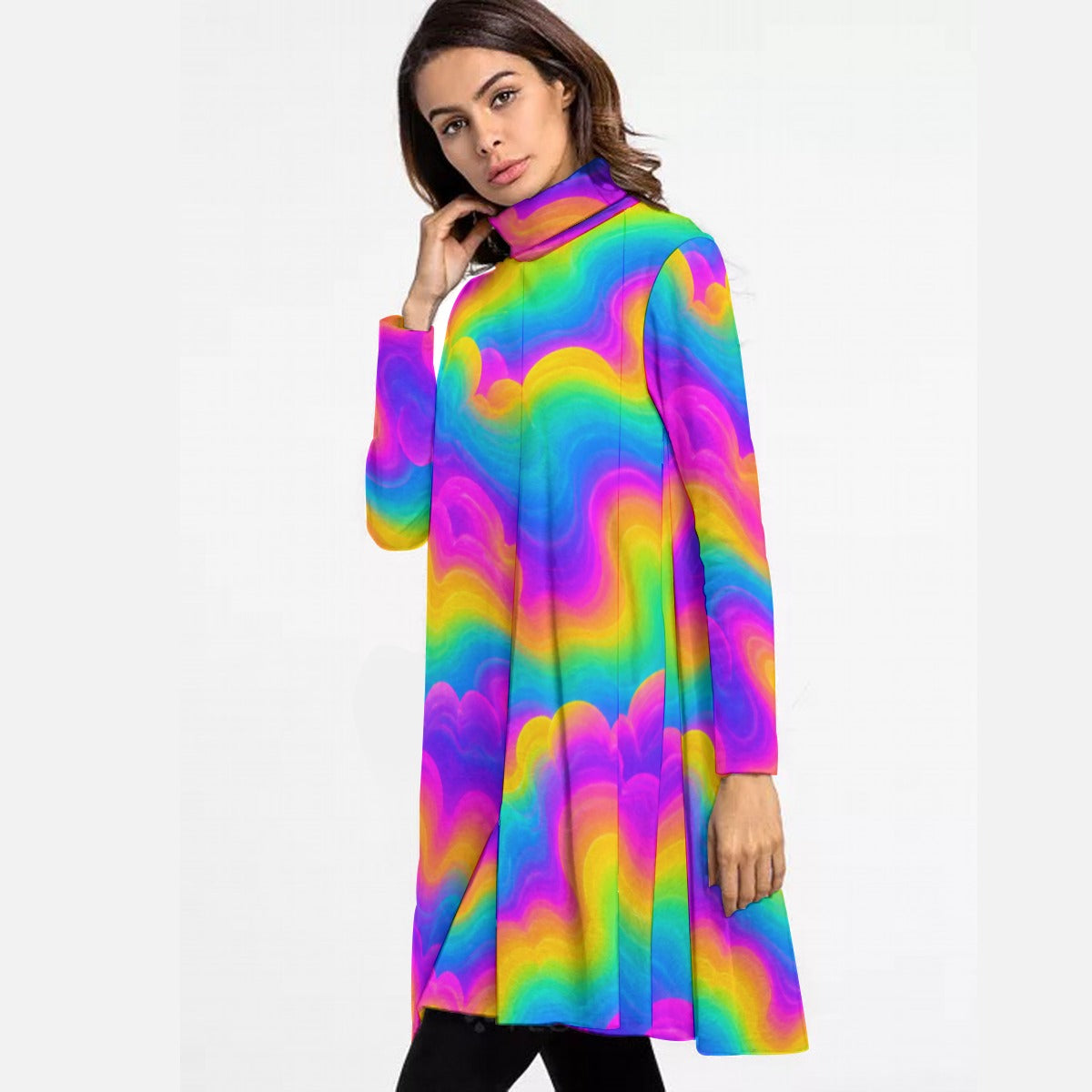 Women's High Neck Dress With Long Sleeve