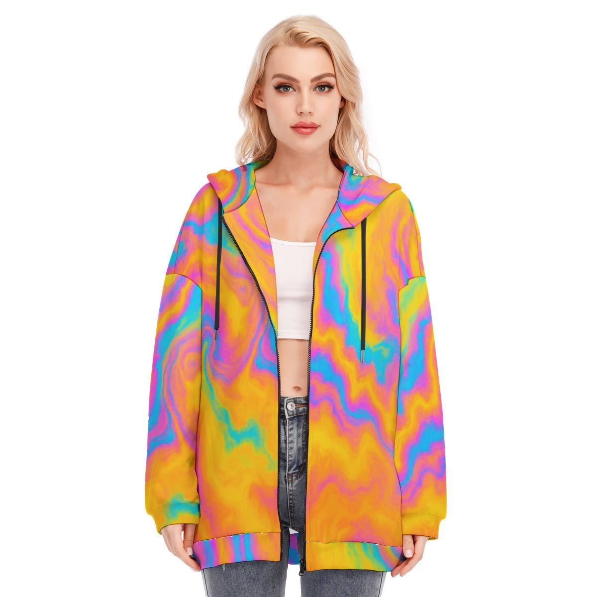 Women's Long Hoodie With Zipper Closure