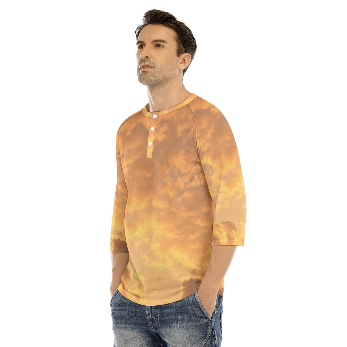 Men's Bracelet Sleeve T-shirt With Button Closure - view 3