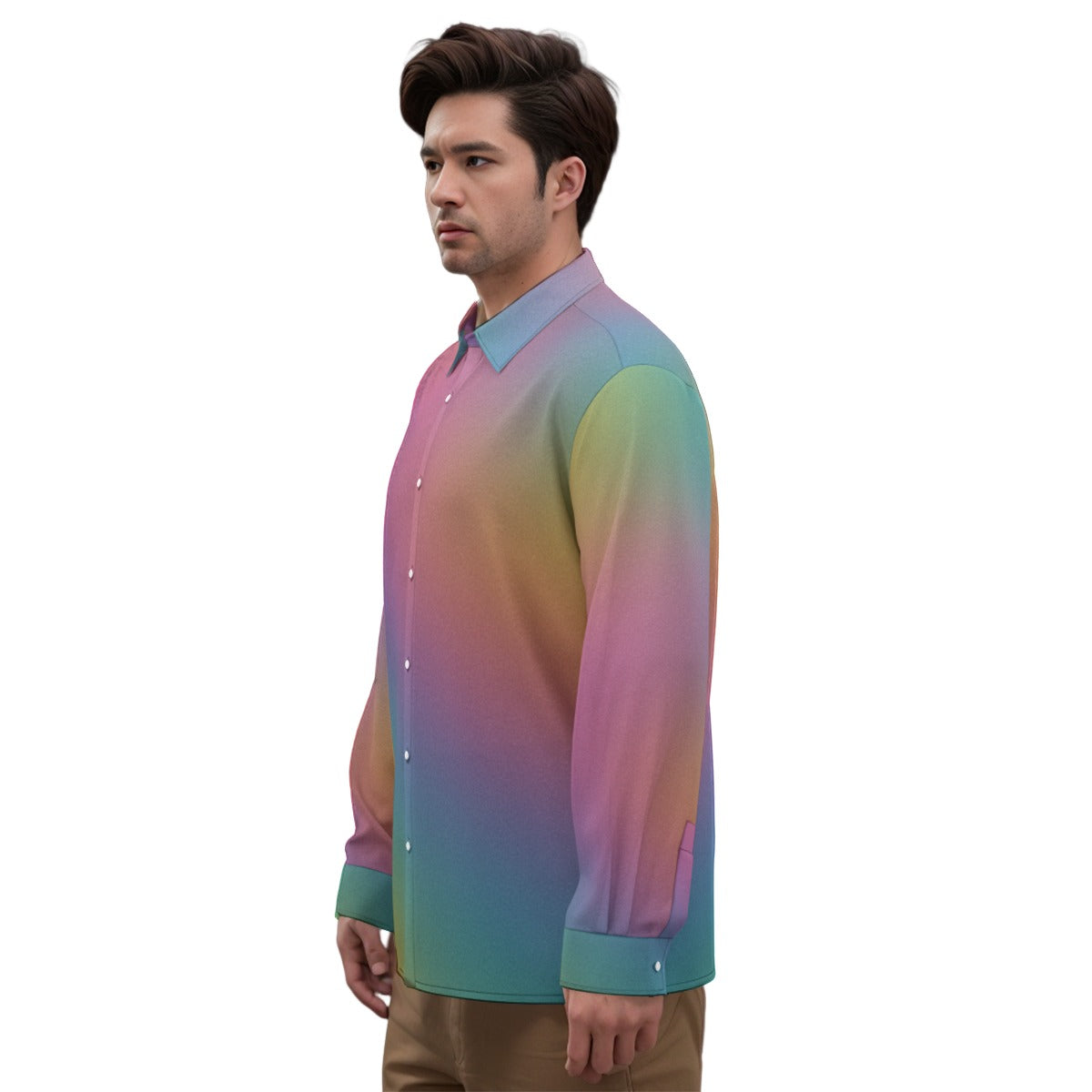 Men's Imitation Silk Long-Sleeved Shirt