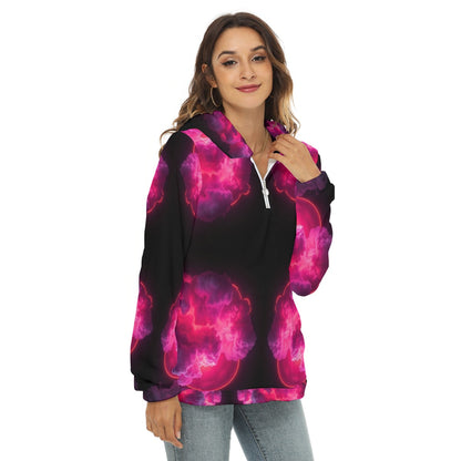 Women's Borg Fleece Hoodie With Half Zip