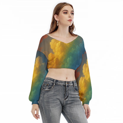 Women's V-neck Long Sleeve Cropped Sweatshirt