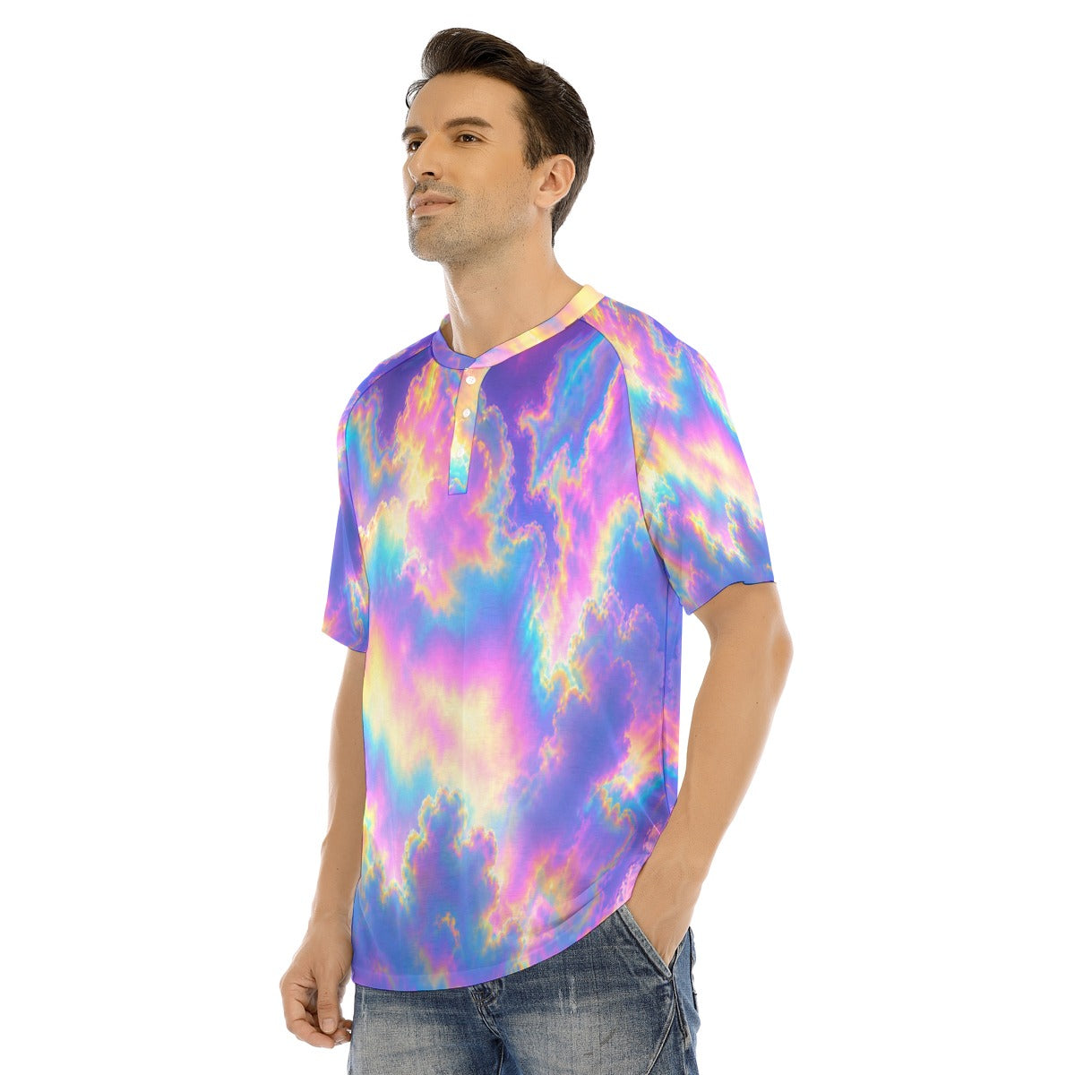 Men's Raglan Sleeve T-shirt With Button Closure
