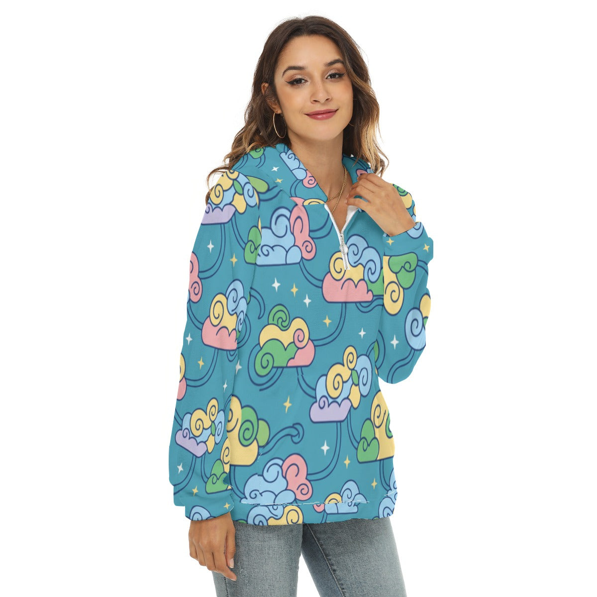 Women's Borg Fleece Hoodie With Half Zip