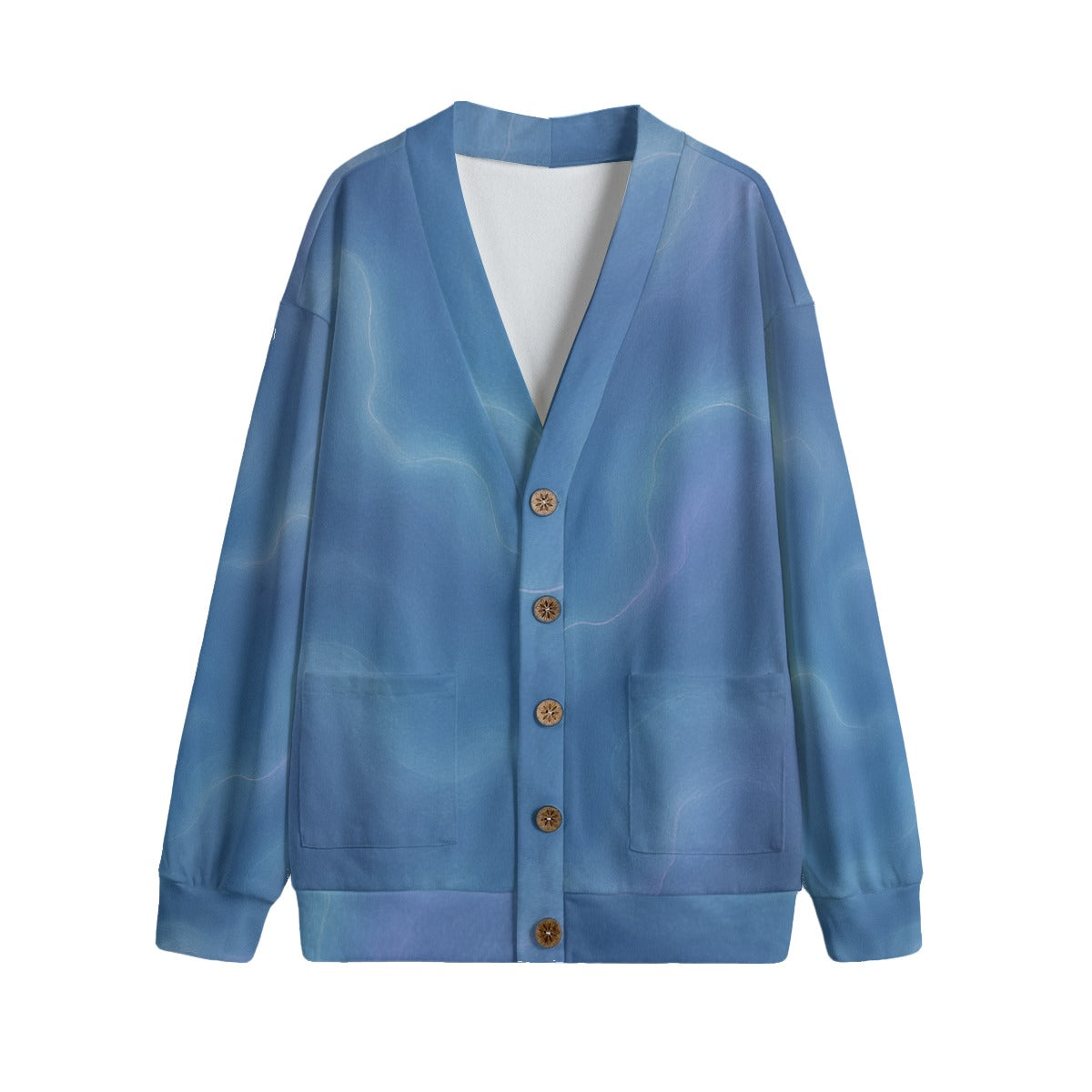 Unisex V-neck Knitted Fleece Cardigan With Button Closure