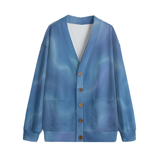 Unisex V-neck Knitted Fleece Cardigan With Button Closure