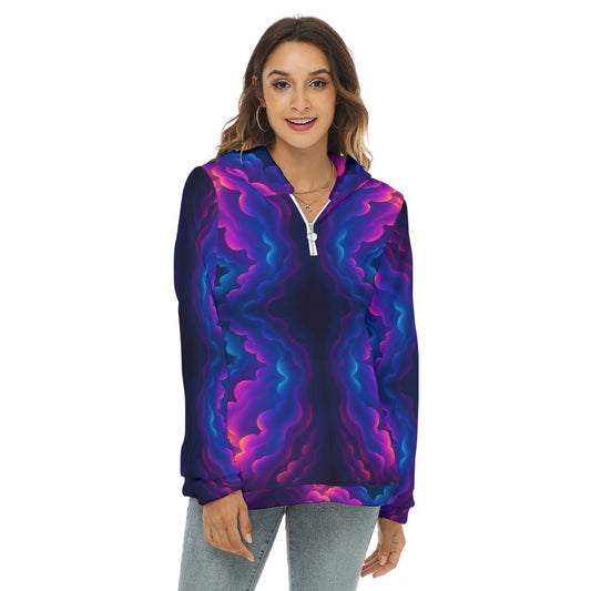 Women's Borg Fleece Hoodie With Half Zip