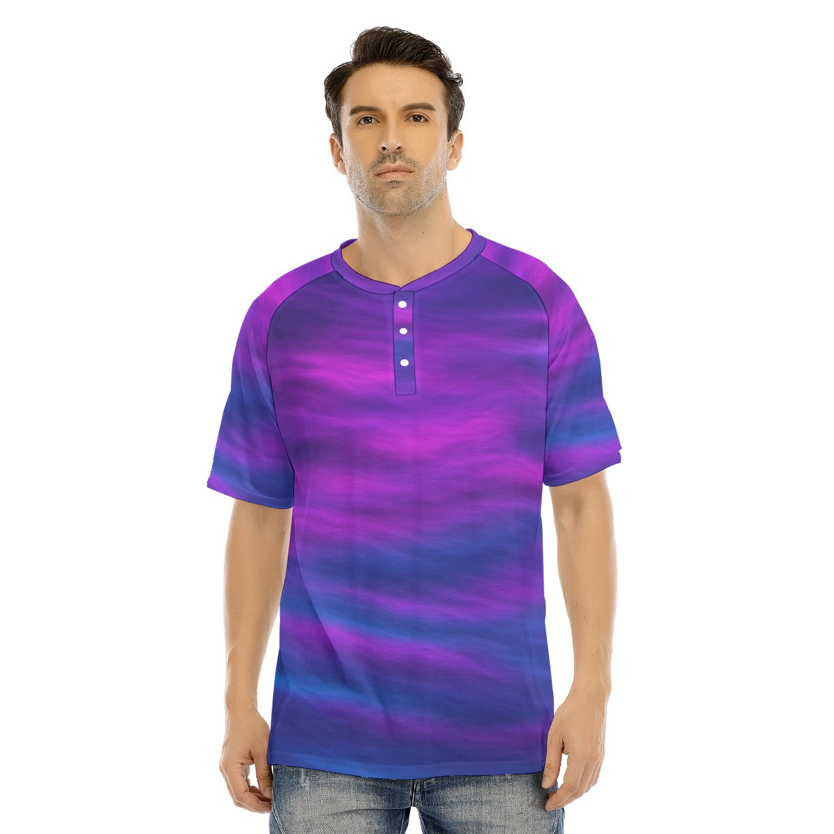 Men's Raglan Sleeve T-shirt With Button Closure