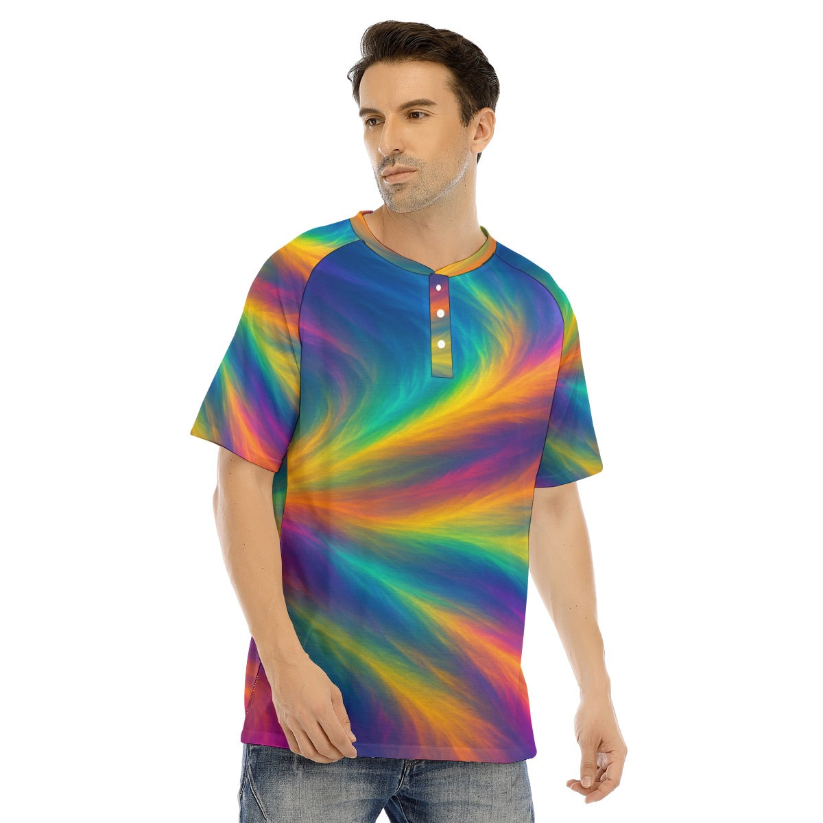 Men's Raglan Sleeve T-shirt With Button Closure