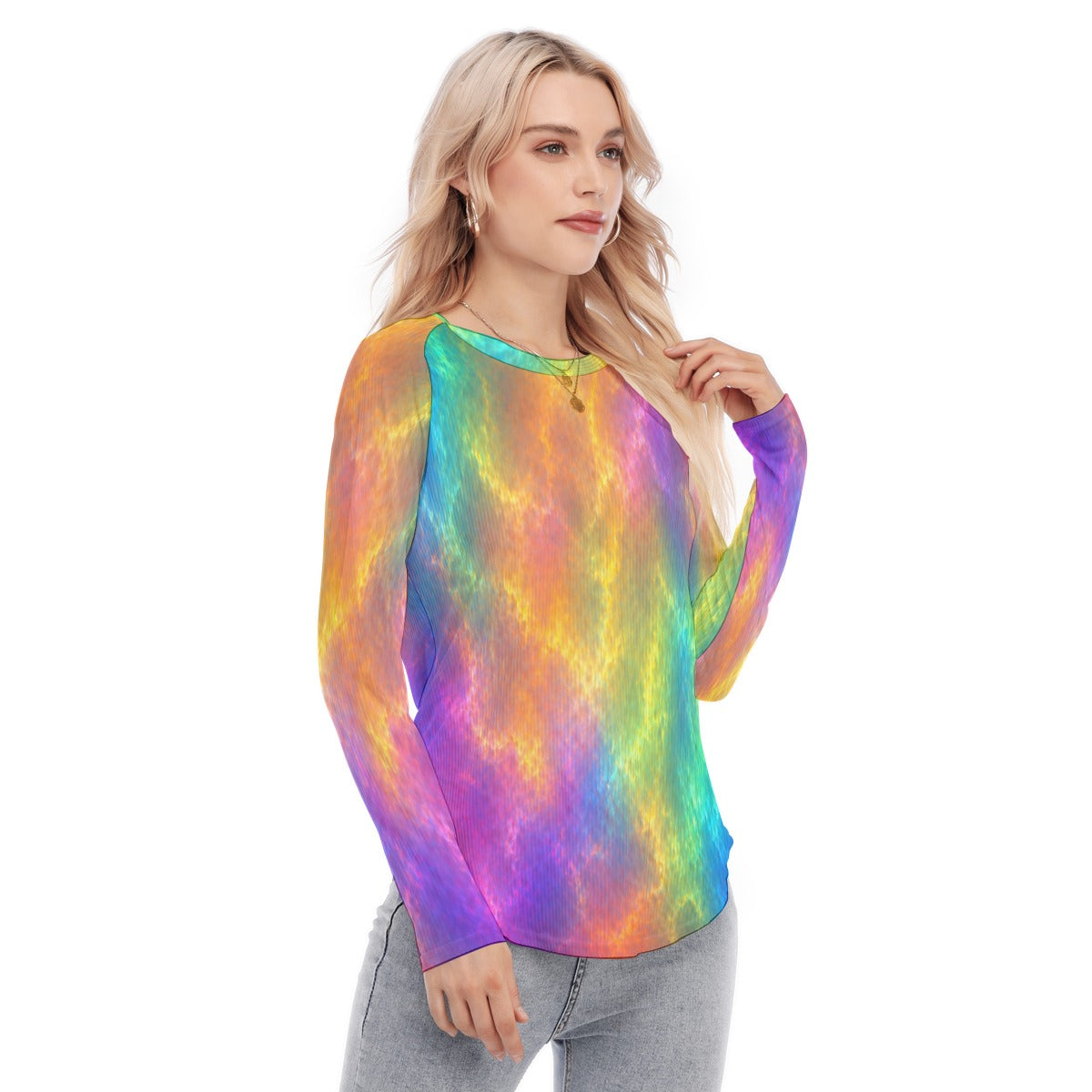 Women's Raglan Sleeves U-Shaped Hem Long Sleeves Blouse