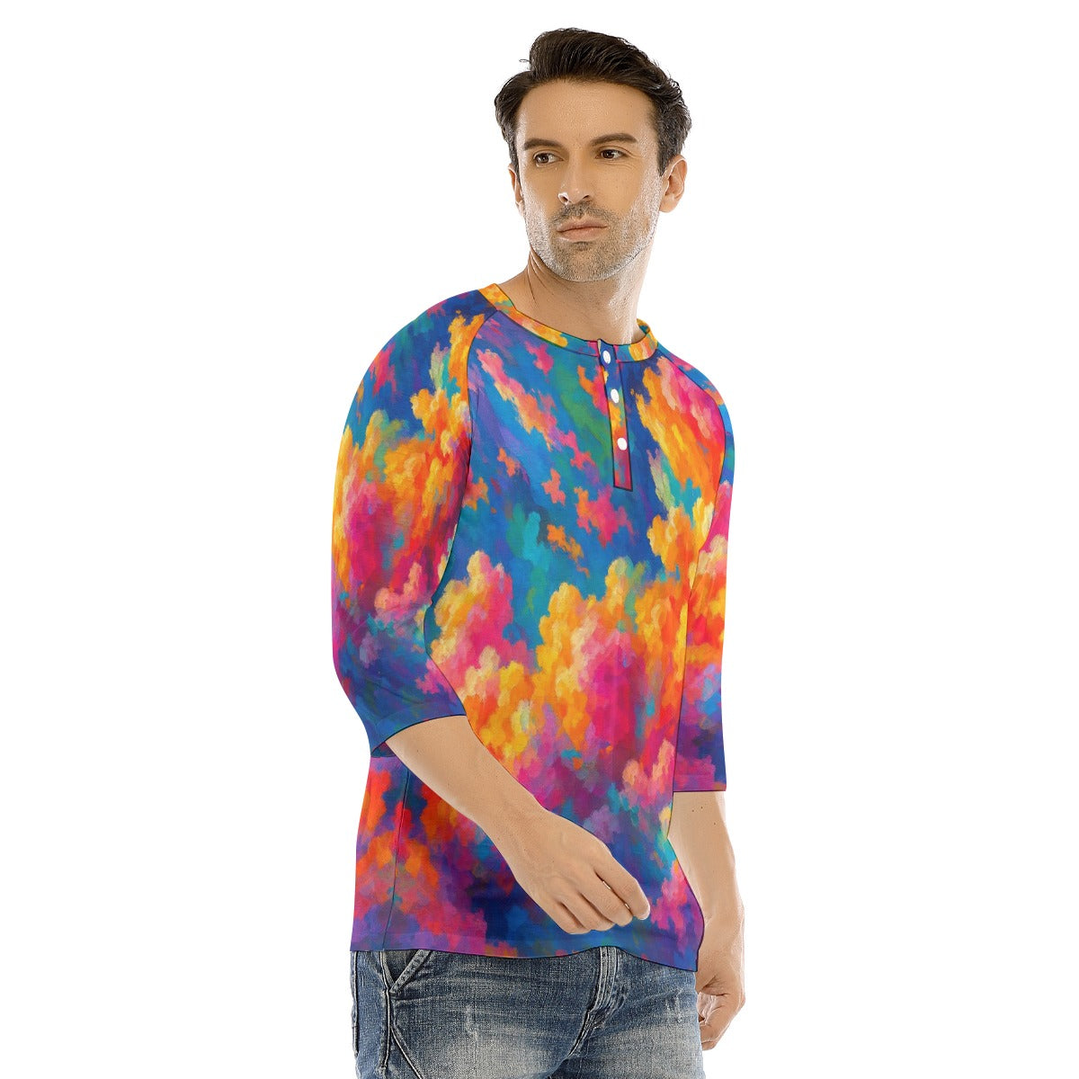 Men's Bracelet Sleeve T-shirt With Button Closure - view 2