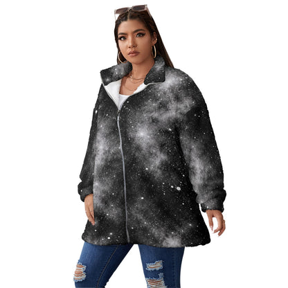 Unisex Borg-Fleece Stand-Up Collar Zip Coat — Plus Size - view 2