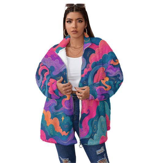 Unisex Borg Fleece Stand-up Collar Coat With Zipper Closure(Plus Size)