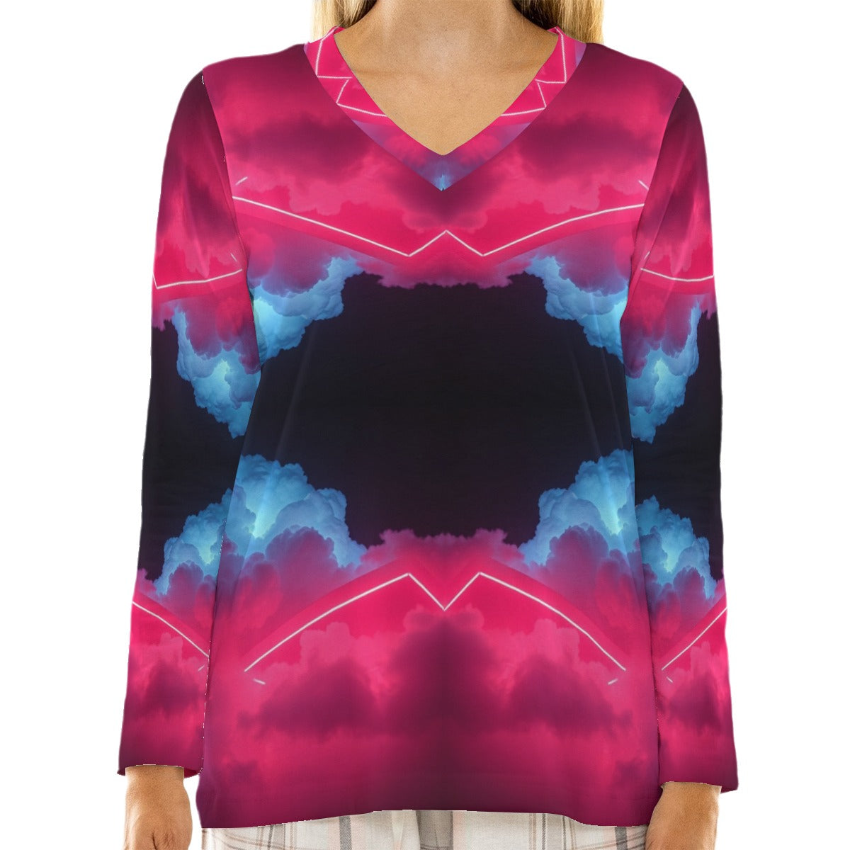 Women's Loose V-Neck T-Shirt With Long Sleeve