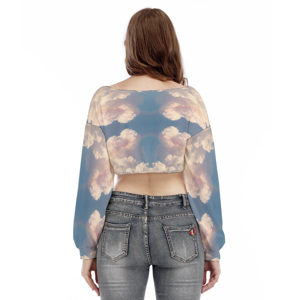 Women's V-neck Long Sleeve Cropped Sweatshirt