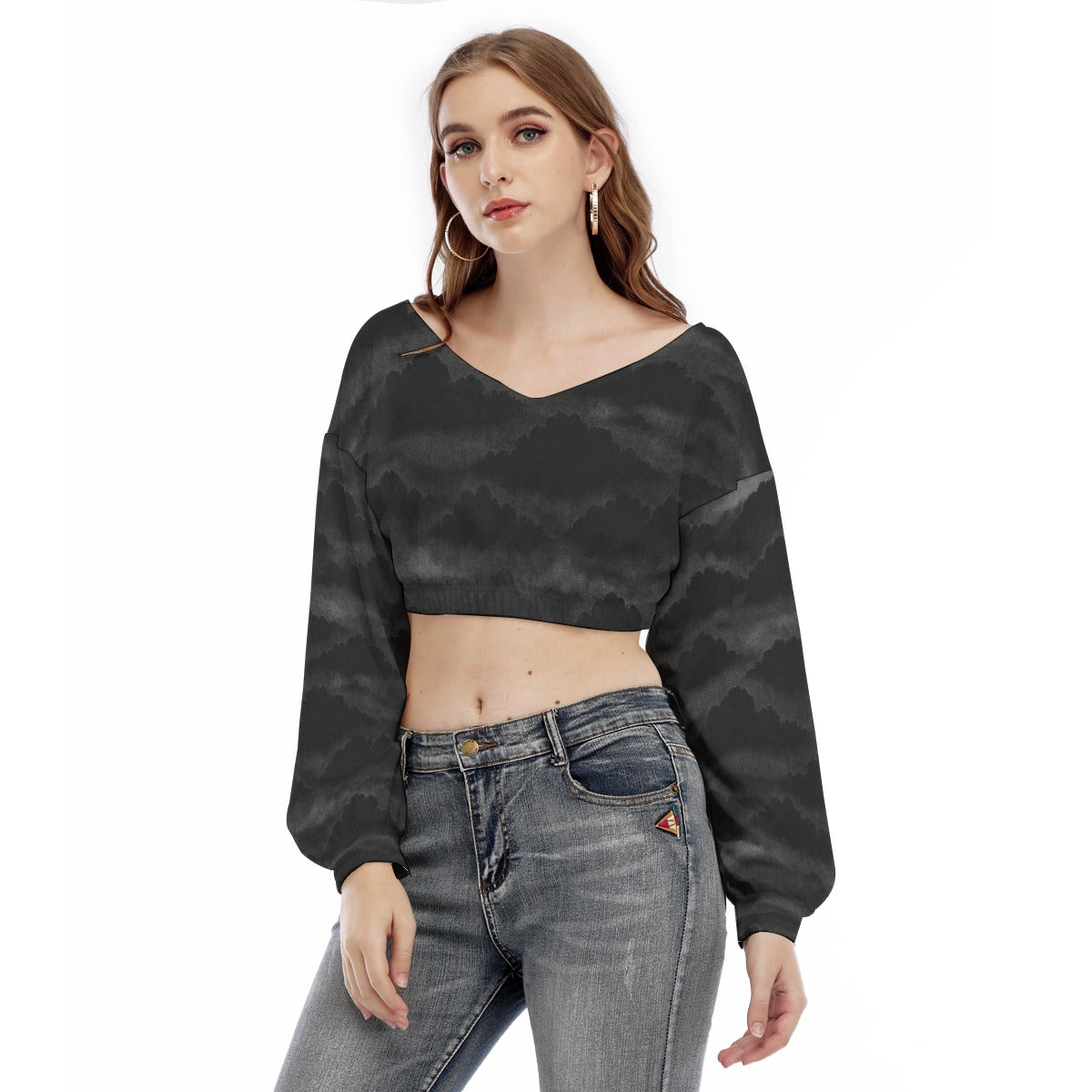 Women's V-neck Long Sleeve Cropped Sweatshirt