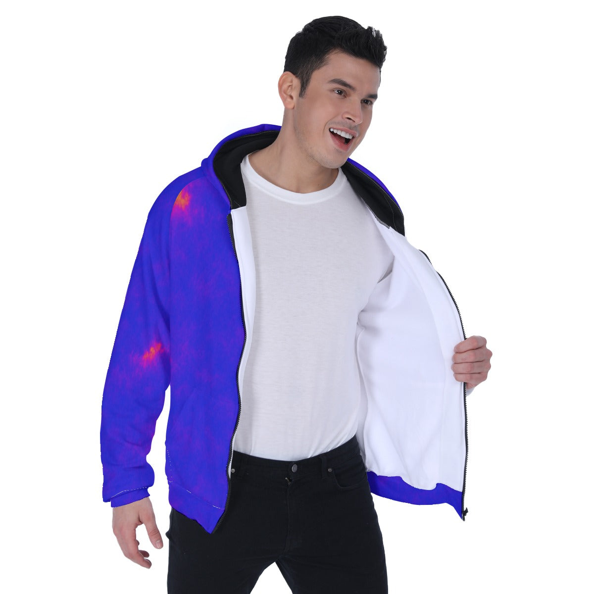 Men's Heavy Fleece Raglan Zip Up Hoodie With Pocket