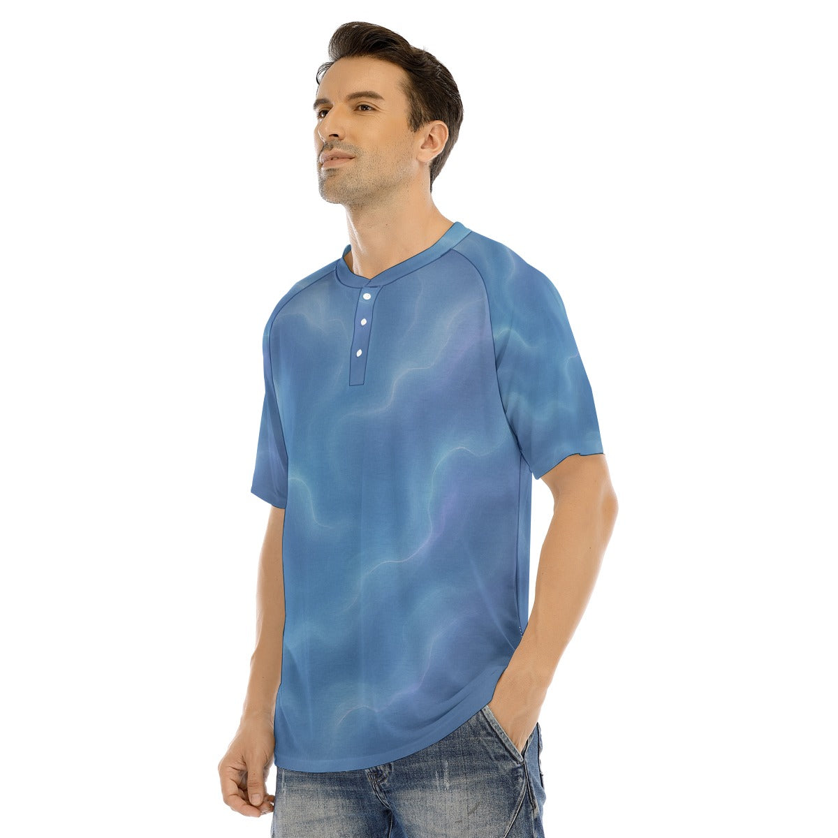 Men's Raglan Sleeve T-shirt With Button Closure
