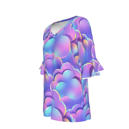 V-neck Women's T-shirt With Bell Sleeve