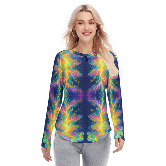 Women's Raglan Sleeves U-Shaped Hem Long Sleeves Blouse