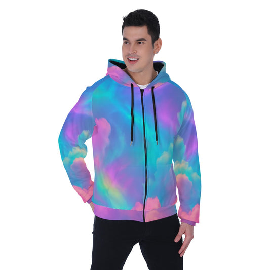 Men's Heavy Fleece Raglan Zip Up Hoodie With Pocket