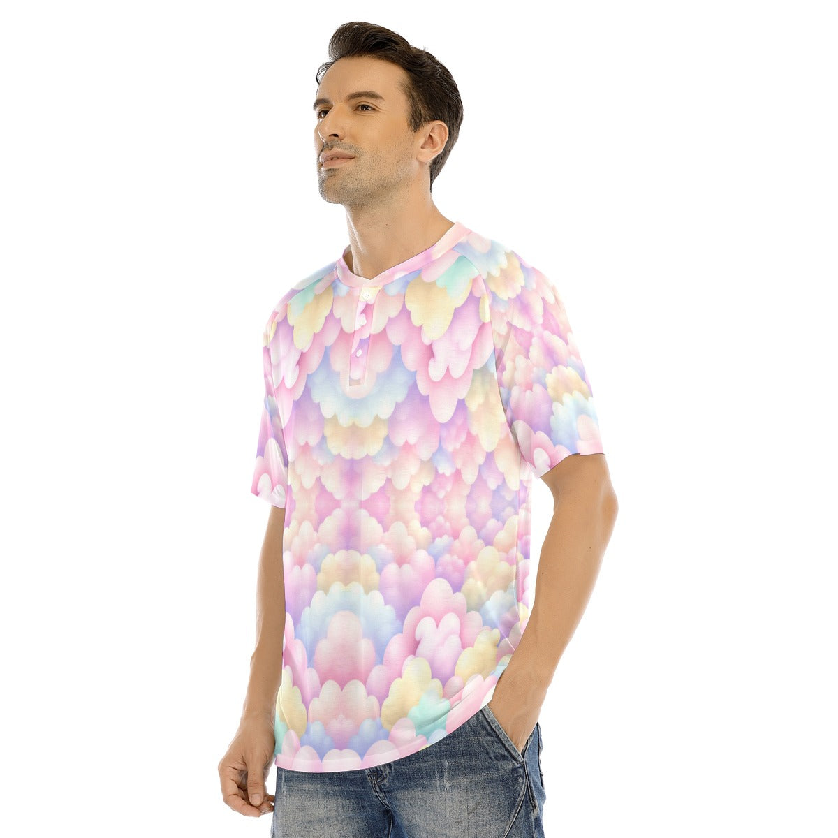 Men's Raglan Sleeve T-shirt With Button Closure