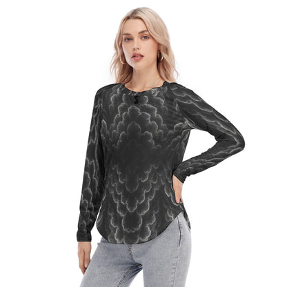Women's Raglan Sleeves U-Shaped Hem Long Sleeves Blouse