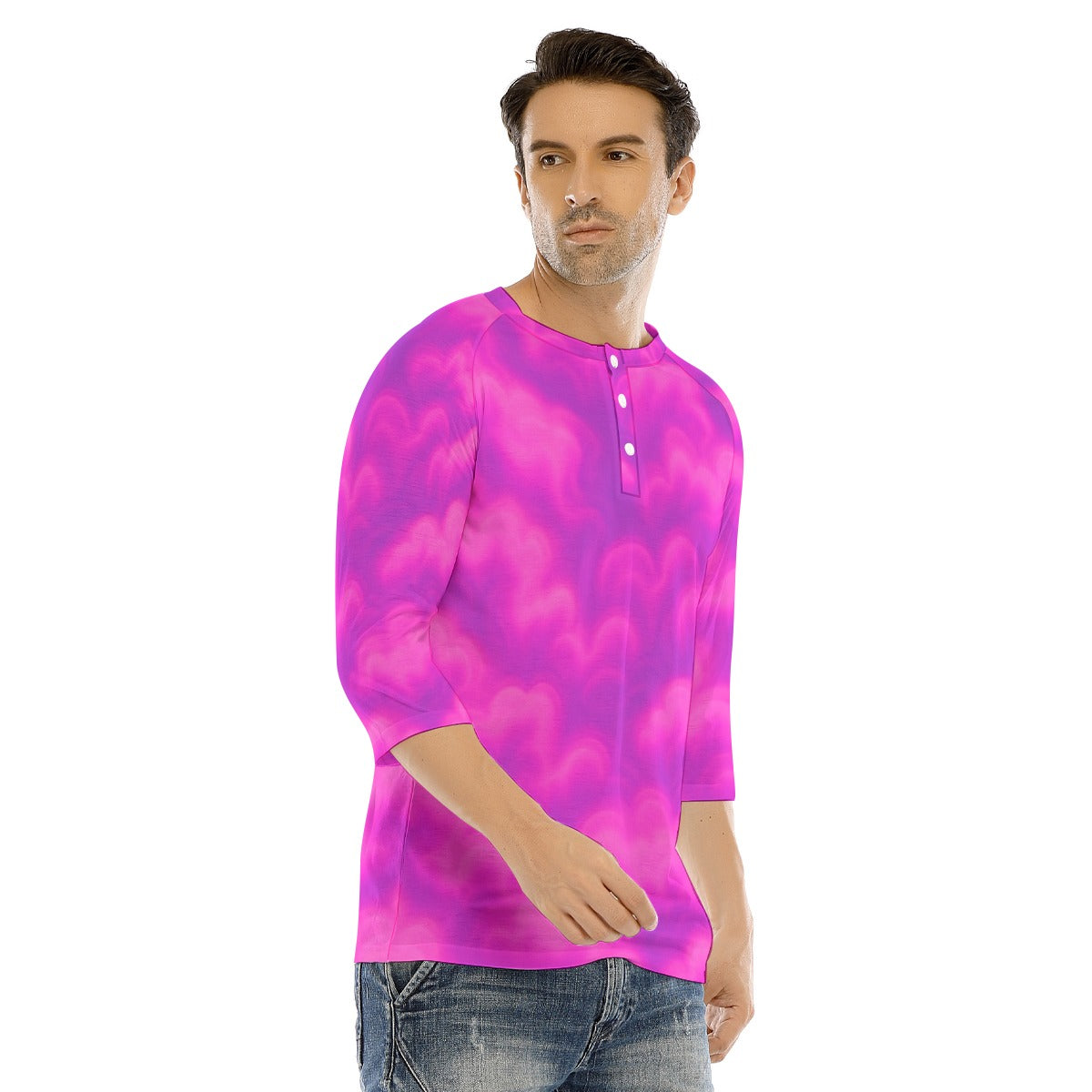 Men's Bracelet Sleeve T-shirt With Button Closure - view 2