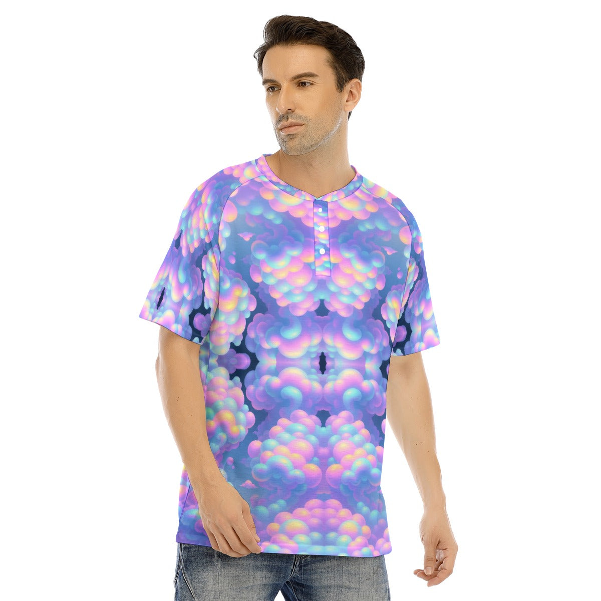 Men's Raglan Sleeve T-shirt With Button Closure