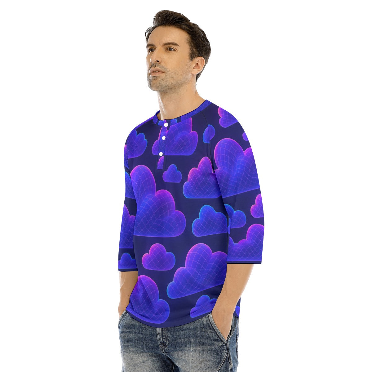 Men's Bracelet Sleeve T-shirt With Button Closure - view 3