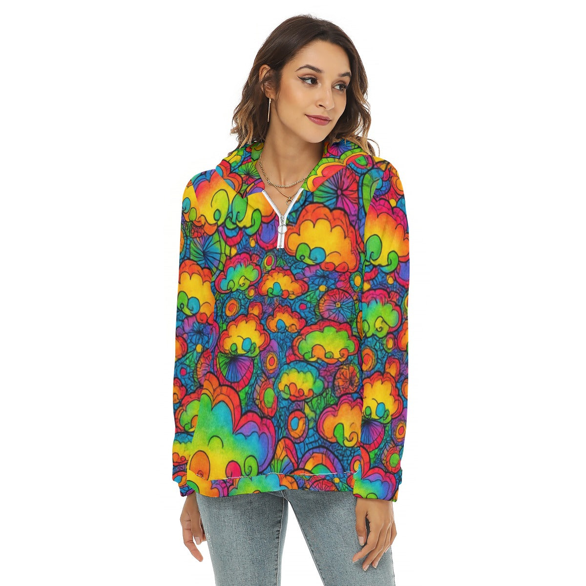 Women's Borg Fleece Hoodie With Half Zip