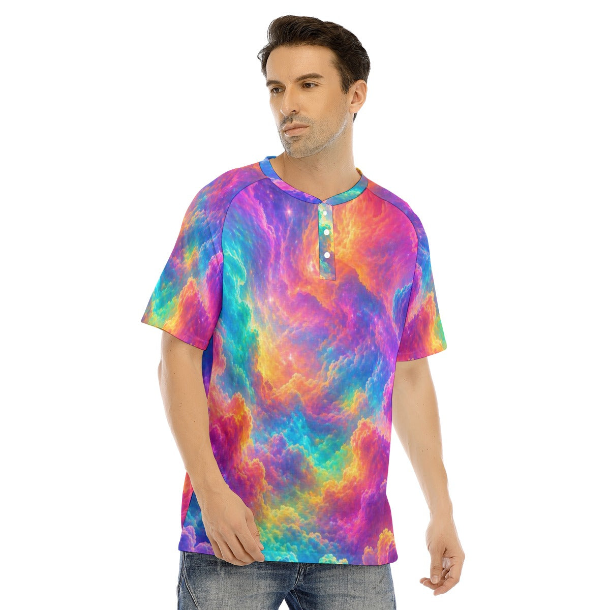 Men's Raglan Sleeve T-shirt With Button Closure