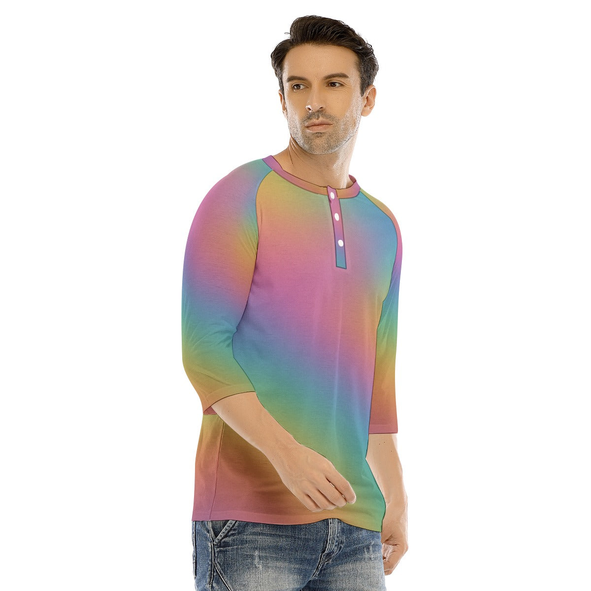 Men's Bracelet Sleeve T-shirt With Button Closure - view 2