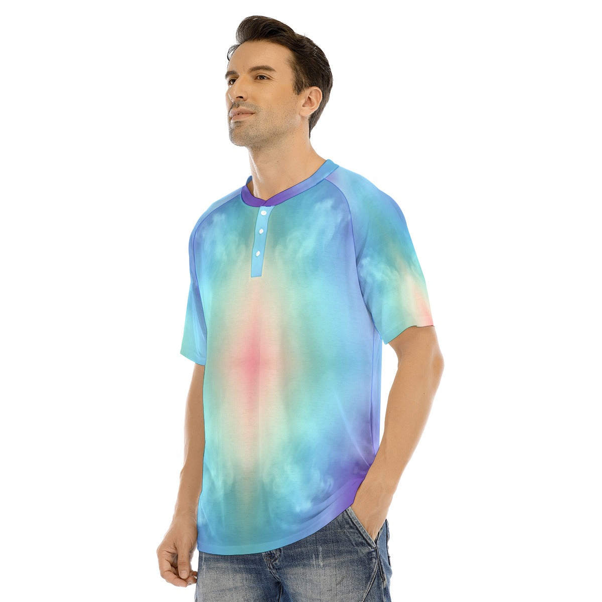Men's Raglan Sleeve T-shirt With Button Closure