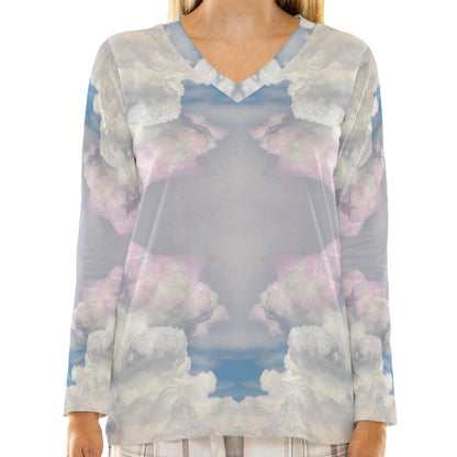 Women's Loose V-Neck T-Shirt With Long Sleeve