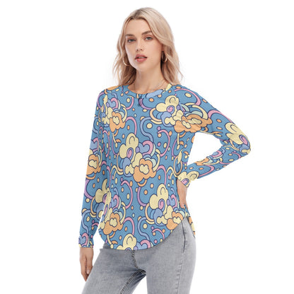 Women's Raglan Sleeves U-Shaped Hem Long Sleeves Blouse