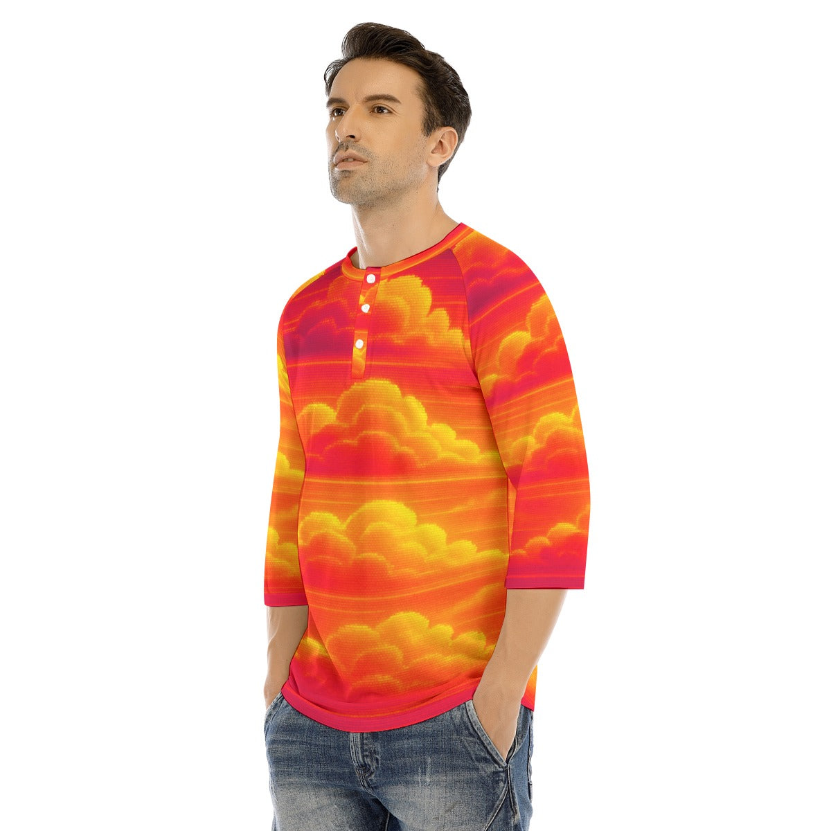 Men's Bracelet Sleeve T-shirt With Button Closure - view 3
