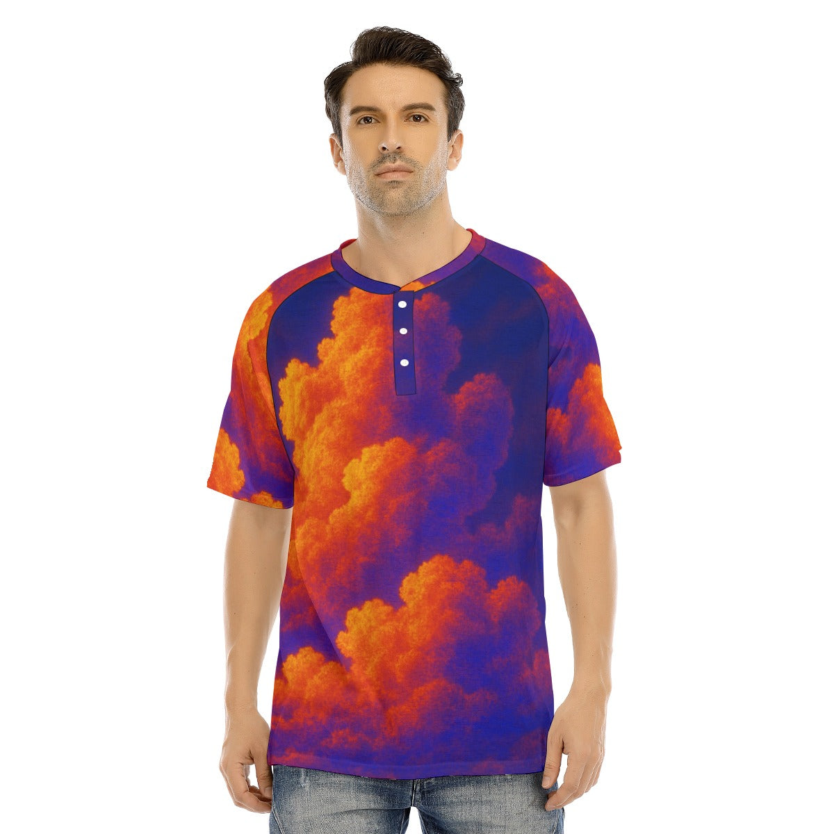 Men's Raglan Sleeve T-shirt With Button Closure