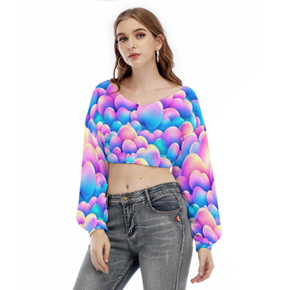 Women's V-neck Long Sleeve Cropped Sweatshirt