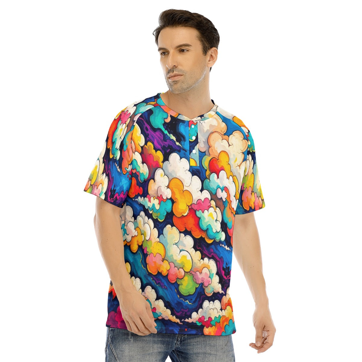 Men's Raglan Sleeve T-shirt With Button Closure