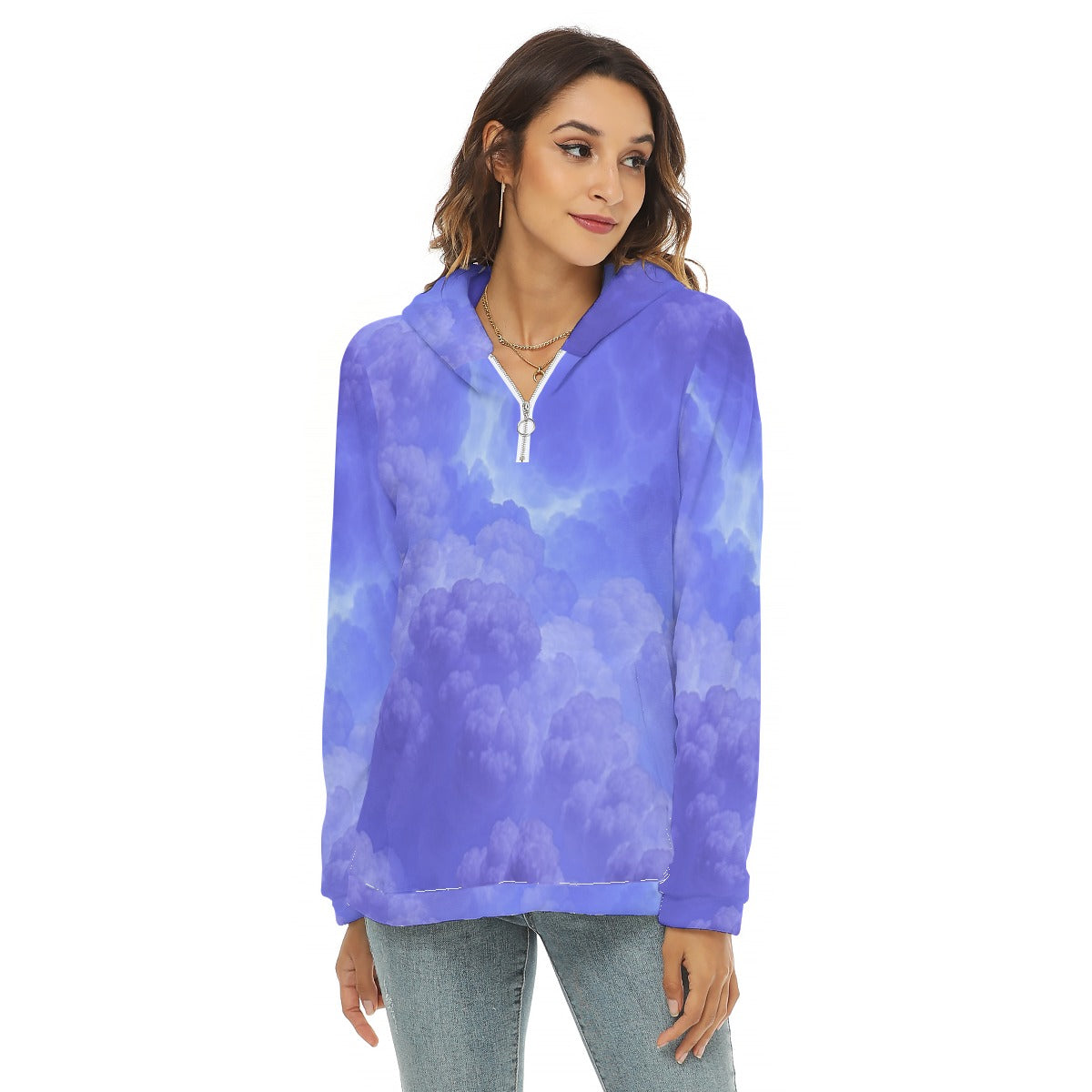 Women's Borg Fleece Hoodie With Half Zip