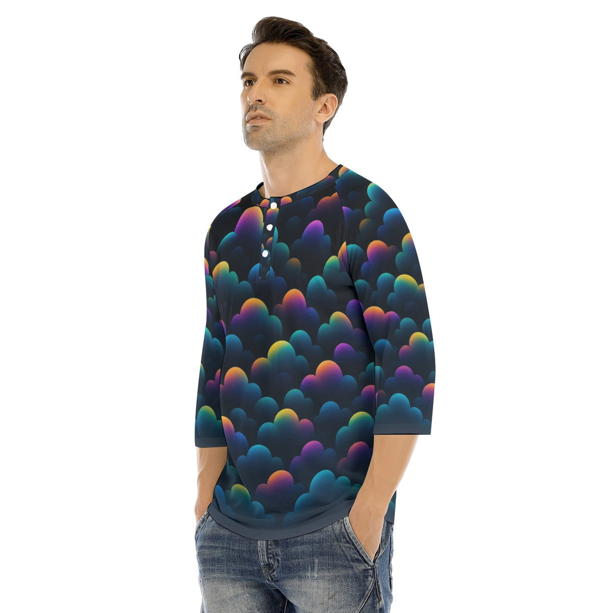 Men's Bracelet Sleeve T-shirt With Button Closure - view 3