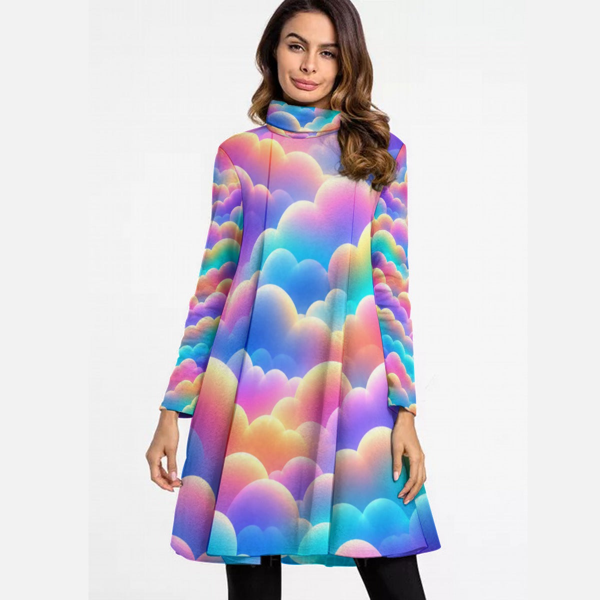 Women's High Neck Dress With Long Sleeve