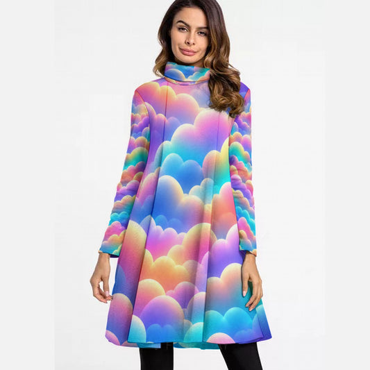 Women's High Neck Dress With Long Sleeve