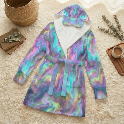 Unisex Flannel Hooded Robe With Eye Mask
