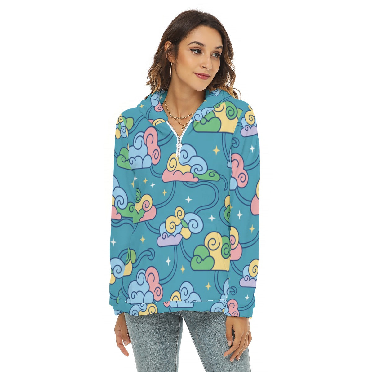 Women's Borg Fleece Hoodie With Half Zip