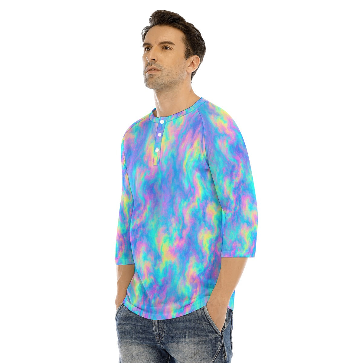 Men's Bracelet Sleeve T-shirt With Button Closure - view 3