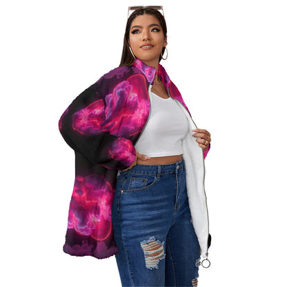 Unisex Borg Fleece Stand-up Collar Coat With Zipper Closure(Plus Size)