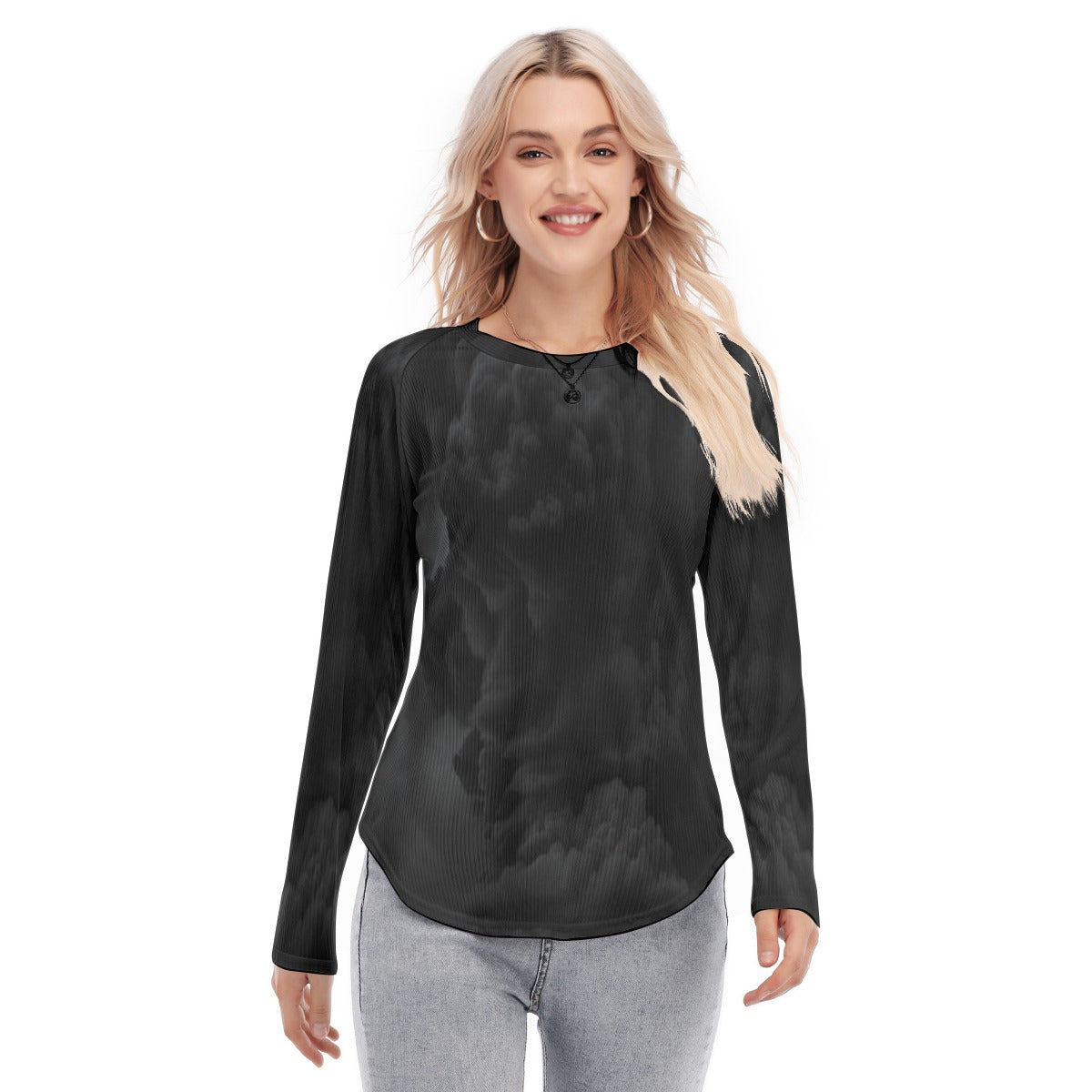 Women's Raglan Sleeves U-Shaped Hem Long Sleeves Blouse