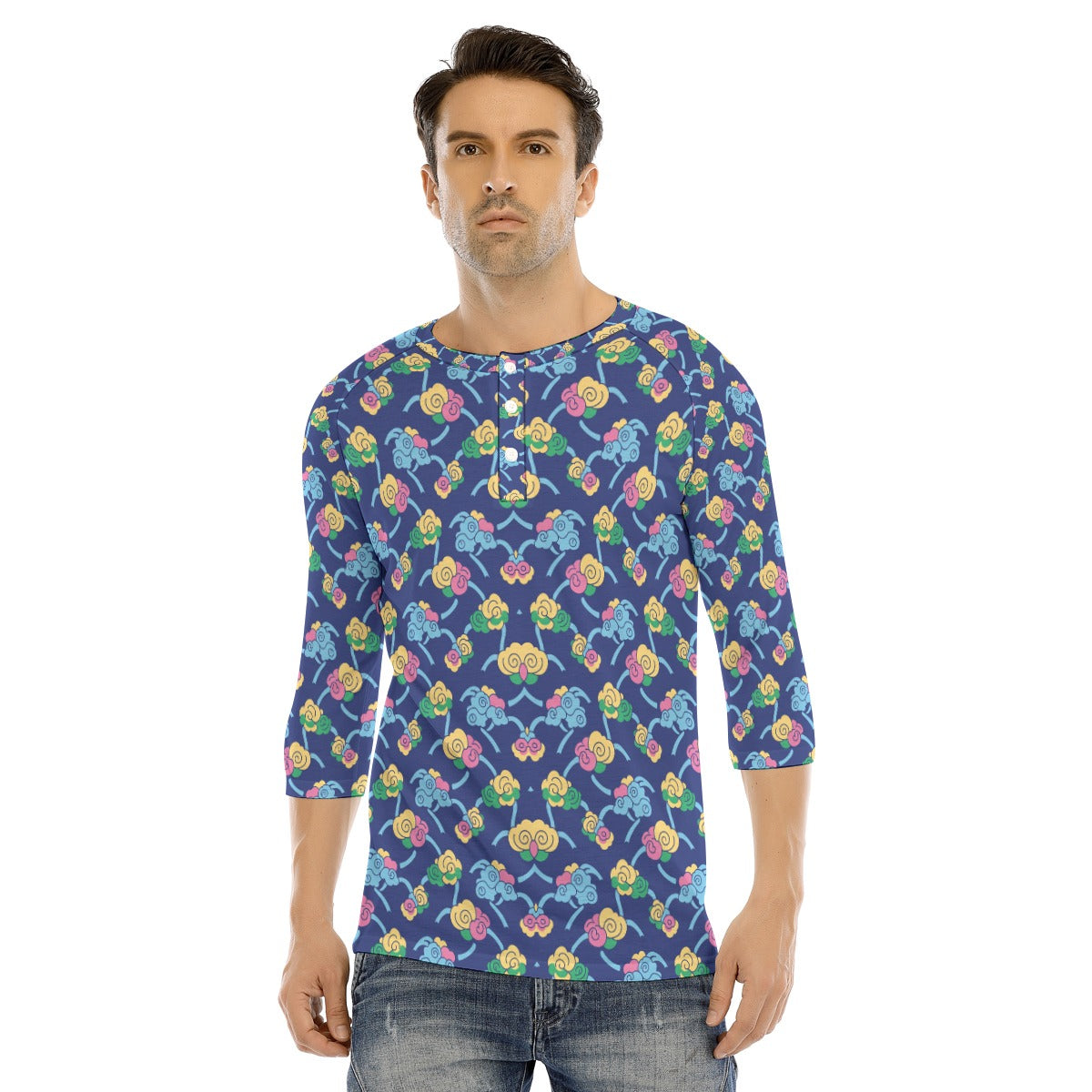 Men's Bracelet Sleeve T-shirt With Button Closure - view 1